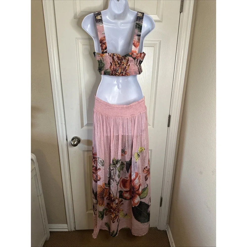 ANTHROPOLOGIE Piper Bandeau Cutout Maxi Dress in Pink Rose Motif‎ OB1570574 Larg